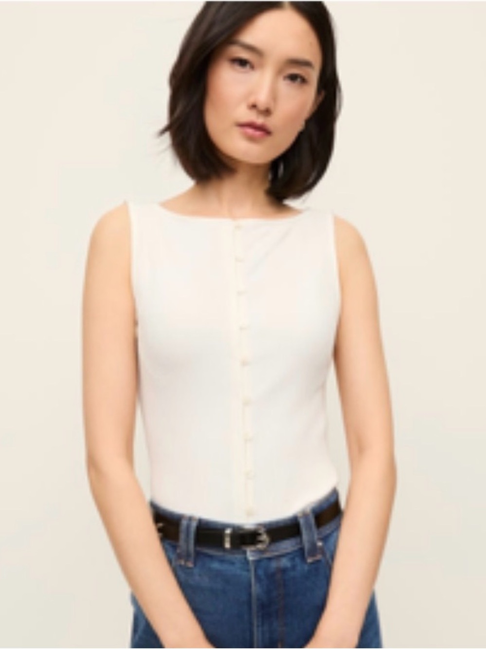 NWT! Ann Taylor Ribbed Sleeveless Button-Front Women's Top in White Style 848146